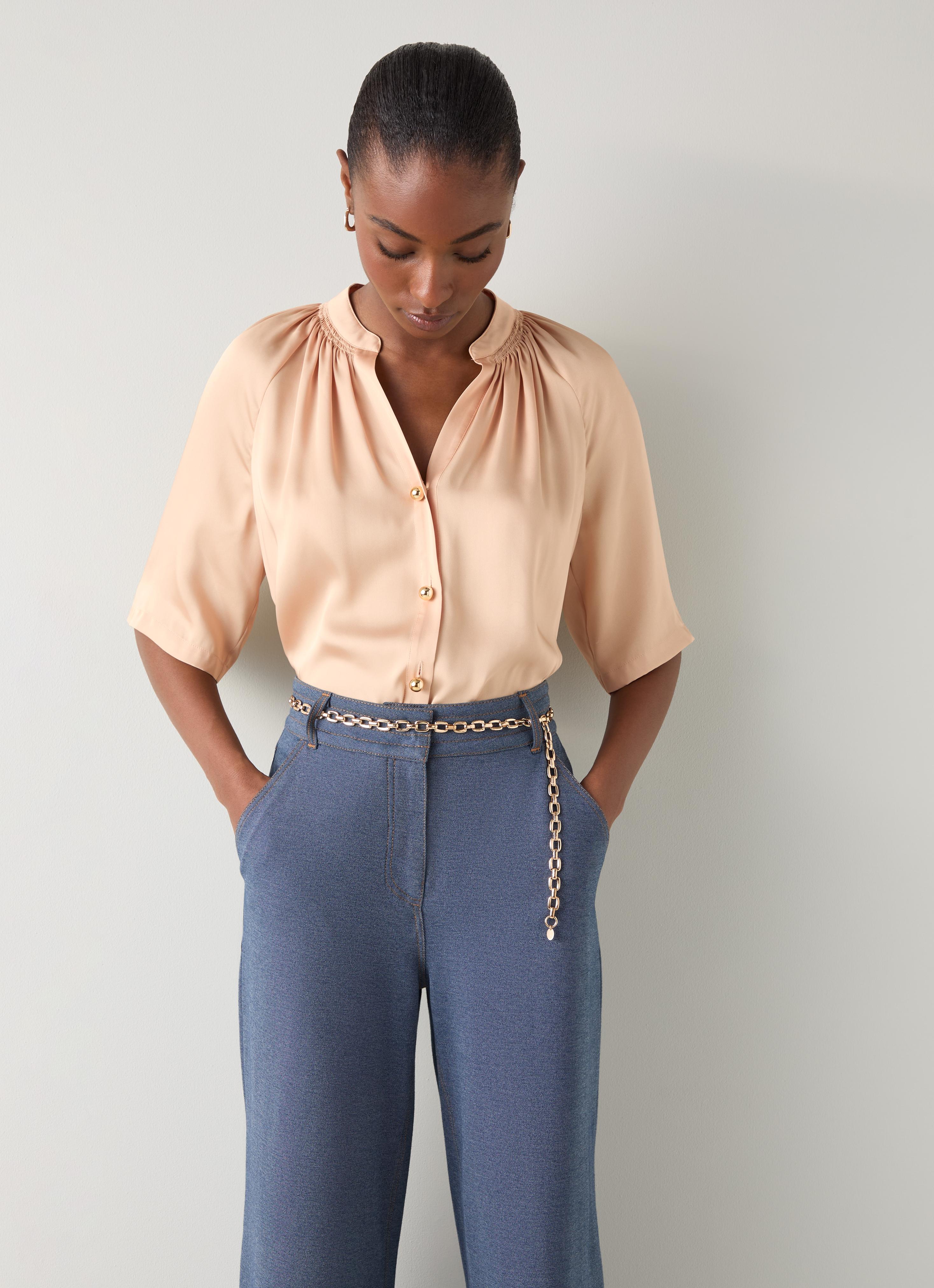 Amber Camel Satin Raglan Top | Clothing | Collections | L.K.